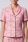 Tweed Bodycon Single Breasted 2 Piece Pink Mini Work Dress
