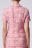 Tweed Bodycon Single Breasted 2 Piece Pink Mini Work Dress