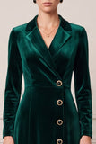 Notch Lapel Velvet A-Line Dark Green Midi Work Dress