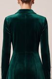 Notch Lapel Velvet A-Line Dark Green Midi Work Dress