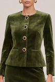 2-piece Long Sleeve A Line Olive Velvet Midi Work Dress
