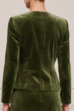 2-piece Long Sleeve A Line Olive Velvet Midi Work Dress