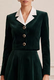 A Line 2-piece Notched Lapel Dark Green Velvet Midi Work Dress