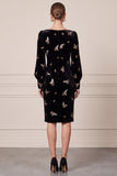Black Long Sleeve Sequins Sheath Midi Velvet Dress