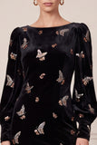 Black Long Sleeve Sequins Sheath Midi Velvet Dress