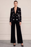 Peak Lapel 2-piece Black Sequins Velvet Women Suits