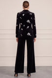 Peak Lapel 2-piece Black Sequins Velvet Women Suits