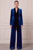 Royal Blue Contrast Shawl Lapel 2-piece Velvet Women Suits