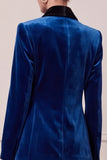 Royal Blue Contrast Shawl Lapel 2-piece Velvet Women Suits