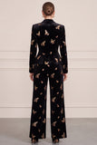2-piece Velvet Shawl Lapel Black Sequins Women Suits
