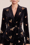 2-piece Velvet Shawl Lapel Black Sequins Women Suits