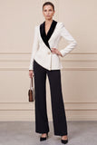 Black and White ColorBlock 2-piece Shawl Lapel Women Suits