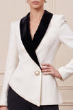 Black and White ColorBlock 2-piece Shawl Lapel Women Suits
