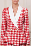 Shawl Lapel 2-piece Sheath Red Tweed Midi Work Dress