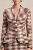 Sheath Long Sleeve 2-piece Brwon Tweed Midi Work Dress