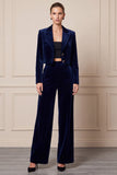 2 Piece Peak Lapel Navy Single Breasted Velvet Women Suits
