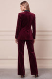 Dark Green 2 Piece Stand Collar Velvet Single Buckle Women Suits