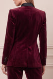 Dark Green 2 Piece Stand Collar Velvet Single Buckle Women Suits