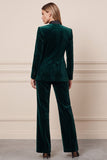 Dark Green 2 Piece Stand Collar Velvet Single Buckle Women Suits