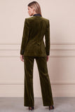 Dark Green 2 Piece Stand Collar Velvet Single Buckle Women Suits
