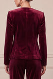 Single Breasted Velvet Round Neck Dark Green 2 Piece Women Suits