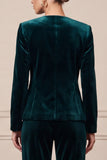 Single Breasted Velvet Round Neck Dark Green 2 Piece Women Suits