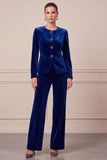 Single Breasted Velvet Round Neck Dark Green 2 Piece Women Suits
