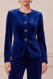 Single Breasted Velvet Round Neck Dark Green 2 Piece Women Suits