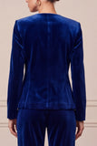 Single Breasted Velvet Round Neck Dark Green 2 Piece Women Suits
