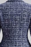 Peak Lapel Navy Tweed Double Breasted Women Blazer