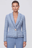 Light Blue Shawl Lapel Tweed Single Buckle Women Blazer