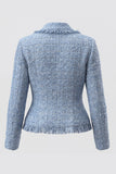 Light Blue Shawl Lapel Tweed Single Buckle Women Blazer