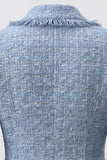 Light Blue Shawl Lapel Tweed Single Buckle Women Blazer
