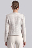 Double Breasted Ivory Round Neck Tweed Women Blazer