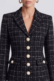 Peak Lapel Black Single Breasted Tweed Women Blazer