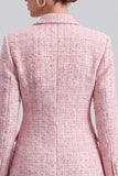 Pink Peak Lapel Double Breasted Tweed Women Blazer