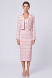 Notch Lapel Pink Single Breasted 2 Piece Sheath Midi Work Dress