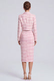 Notch Lapel Pink Single Breasted 2 Piece Sheath Midi Work Dress