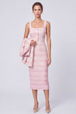 Notch Lapel Pink Single Breasted 2 Piece Sheath Midi Work Dress