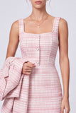 Notch Lapel Pink Single Breasted 2 Piece Sheath Midi Work Dress
