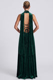 Dark Green Spaghetti Straps A Line Maxi Velvet Dress With Scarf