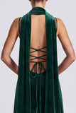 Dark Green Spaghetti Straps A Line Maxi Velvet Dress With Scarf