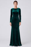Mermaid Dark Green Maxi Velvet Dress With Long Sleeves