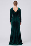 Mermaid Dark Green Maxi Velvet Dress With Long Sleeves