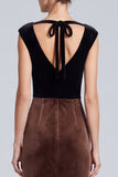 Mermaid Black and Brown Ruched Cap Sleeve Maxi Velvet Dress