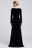 Mermaid Beaded Velvet Maxi Black Tie Dress With Long Sleeves
