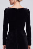 Mermaid Beaded Velvet Maxi Black Tie Dress With Long Sleeves