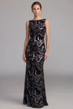Mermaid Sparkly Boat Neck Maxi Black Tie Dress