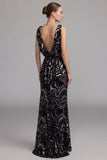 Mermaid Sparkly Boat Neck Maxi Black Tie Dress