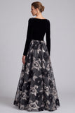 A Line Floral Maxi Black Tie Dress With Long Sleeves